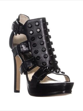 MICHAEL KORS BLACK STUDDED LEATHER PLATFORM BRYN HEELS SIZE 8.5M